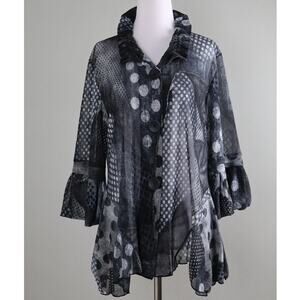 Damee Inc Whimsigoth Sheer Ruffle Collar Blouse Large Black Witchy Avant Garde